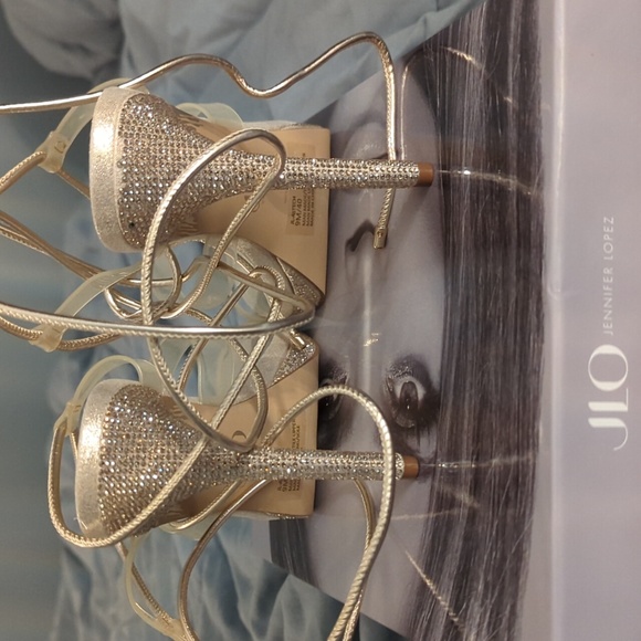 Jlo Gold Lace Up Rhinestone Shoes, 9 - Picture 3 of 6